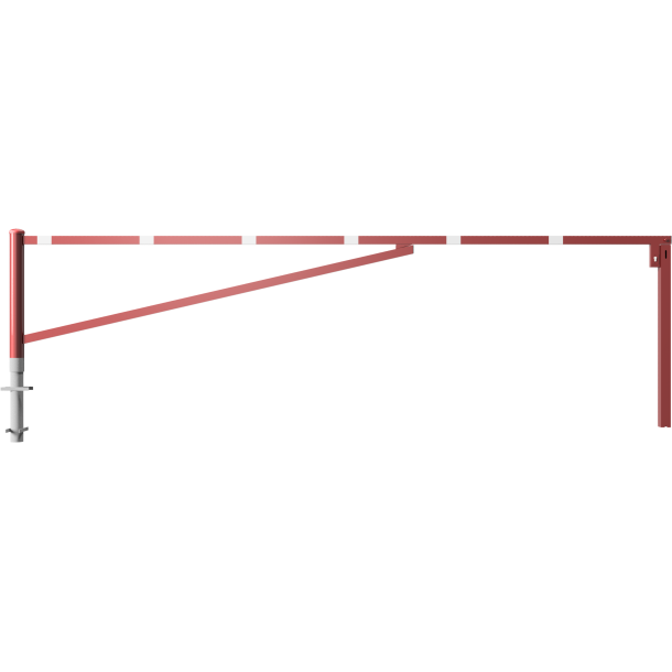 Swing barrier | for casting in concrete, hot-dip galvanized and red coated with white reflecting rings | clear width: 4500 mm | with Euro profile cylinder lock
